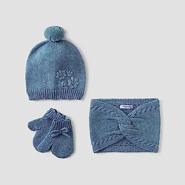 Mayoral Kışlık Kız Bebek Örme Atkı Eldiven Bere Set Mavi