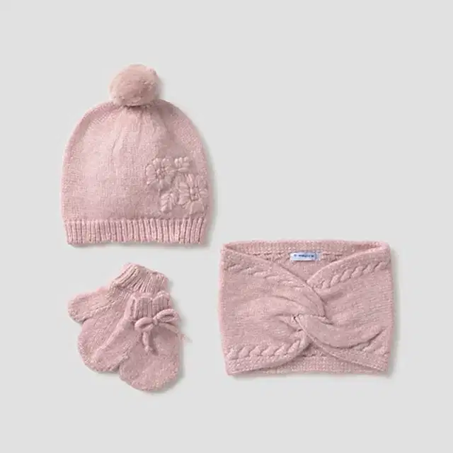 Mayoral Kışlık Kız Bebek Örme Atkı Eldiven Bere Set Pembe