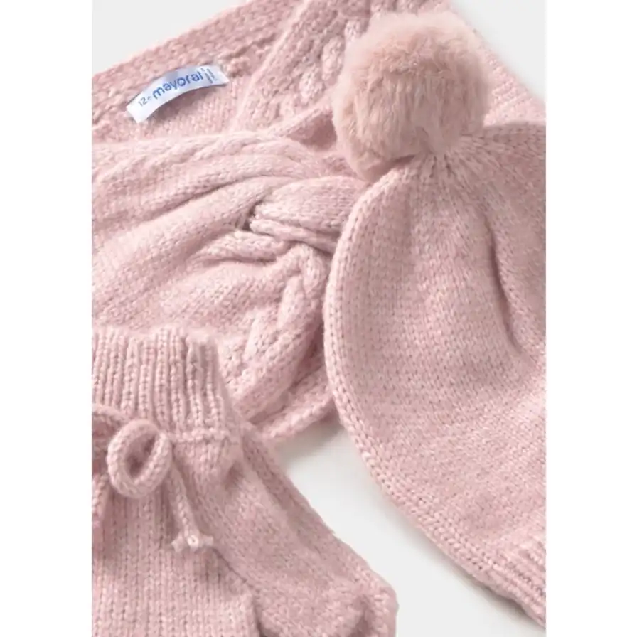 Mayoral Kışlık Kız Bebek Örme Atkı Eldiven Bere Set Pembe