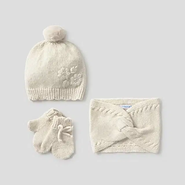 Mayoral Kışlık Kız Bebek Örme Atkı Eldiven Bere Set Bej