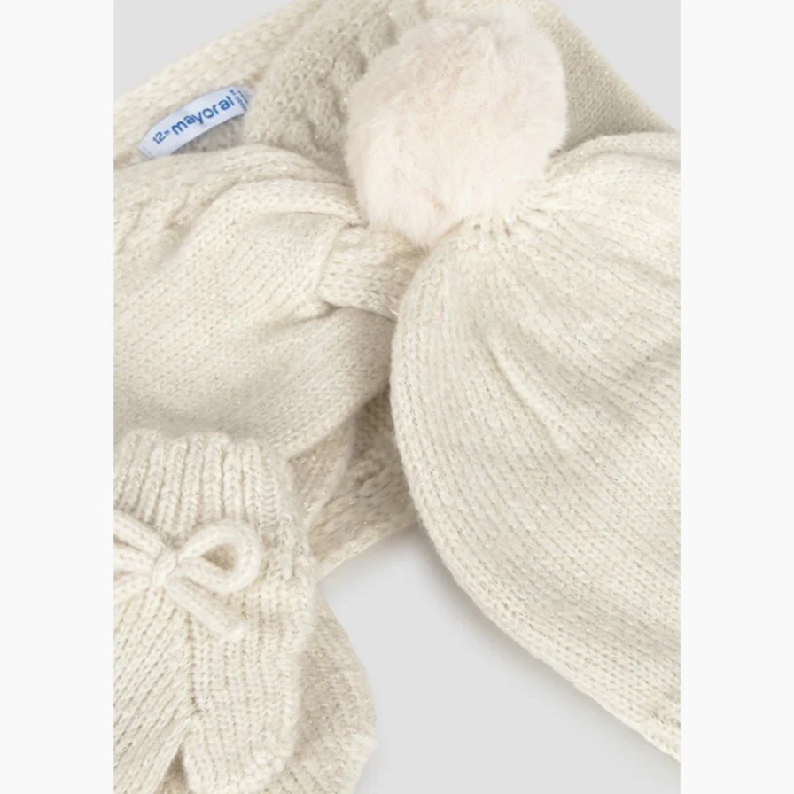 Mayoral Kışlık Kız Bebek Örme Atkı Eldiven Bere Set Bej