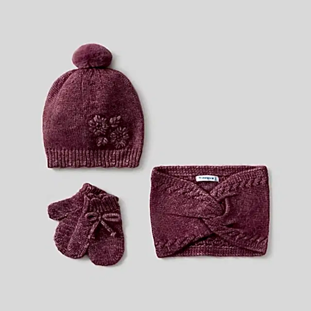 Mayoral Kışlık Kız Bebek Örme Atkı Eldiven Bere Set Koyu Pembe