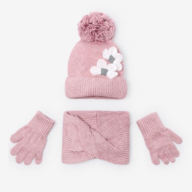 Mayoral Kışlık Kız Örme Atkı Bere Eldiven Üçlü Set Pembe