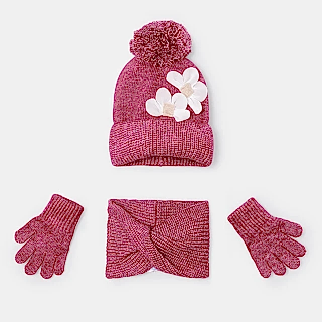 Mayoral Kışlık Kız Örme Atkı Bere Eldiven Üçlü Set Kırmızı