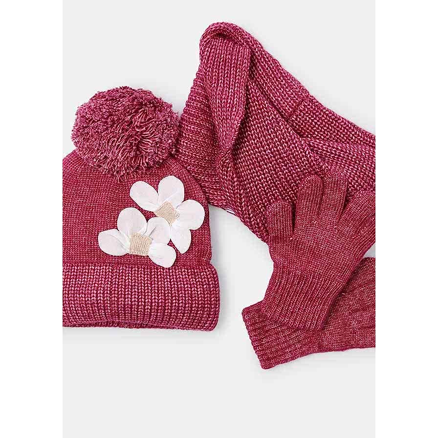 Mayoral Kışlık Kız Örme Atkı Bere Eldiven Üçlü Set Kırmızı