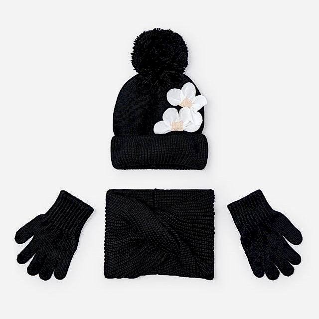 Mayoral Kışlık Kız Örme Atkı Bere Eldiven Üçlü Set Siyah