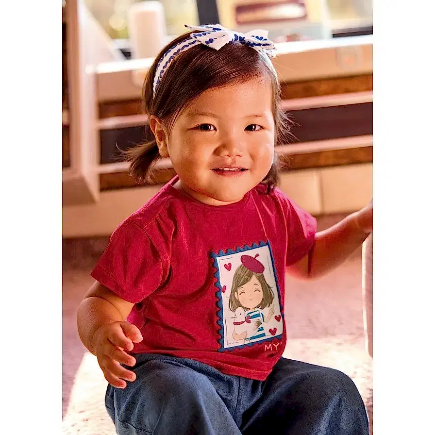 Mayoral Yazlık Kız Bebek Kısa Kol T-shirt Saç Bandı Set Kırmızı