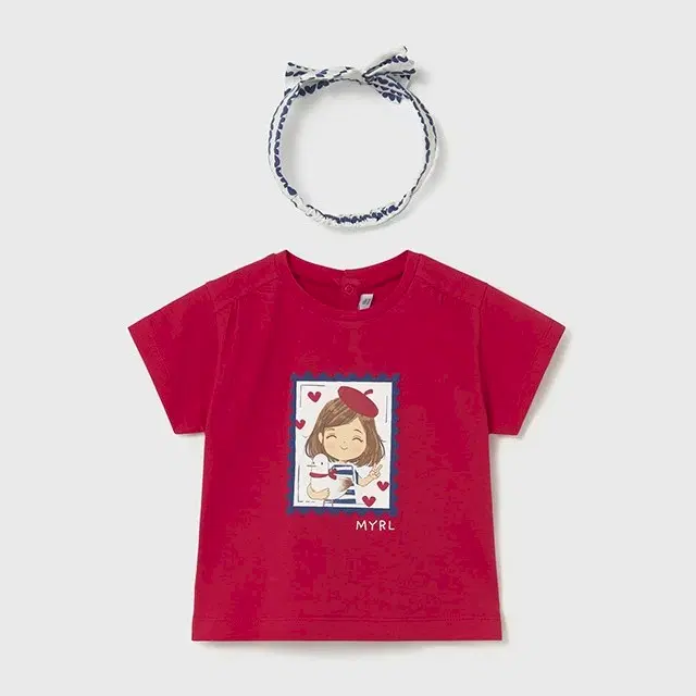 Mayoral Yazlık Kız Bebek Kısa Kol T-shirt Saç Bandı Set Kırmızı