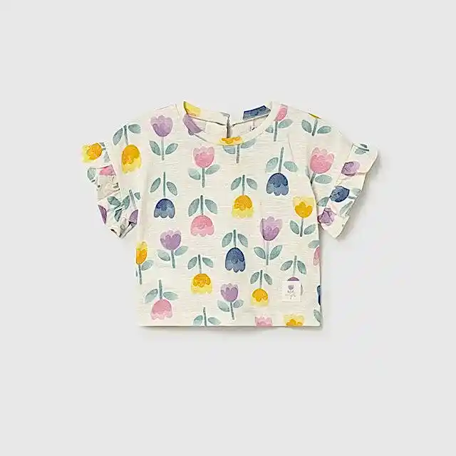 Mayoral Yazlık Kız Bebek Kısa Kol T-shirt Bej