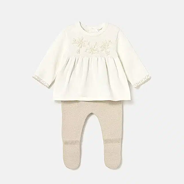 Mayoral Kışlık Kız Bebek Bluz Patikli Pantolon Tulum Set Bej