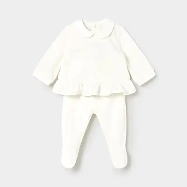 Mayoral Kışlık Kız Bebek Bluz Patikli Pantolon Tulum Set Ekru