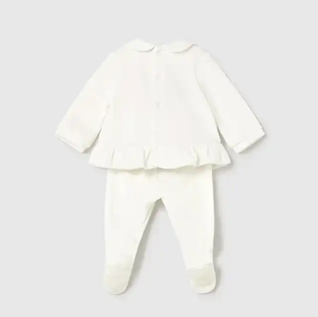 Mayoral Kışlık Kız Bebek Bluz Patikli Pantolon Tulum Set Ekru