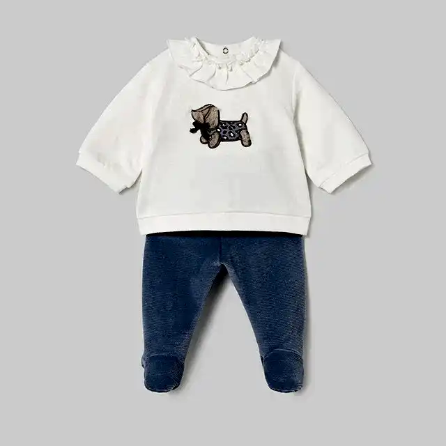 Mayoral Kışlık Kız Bebek Bluz Patikli Pantolon Tulum Set Mavi