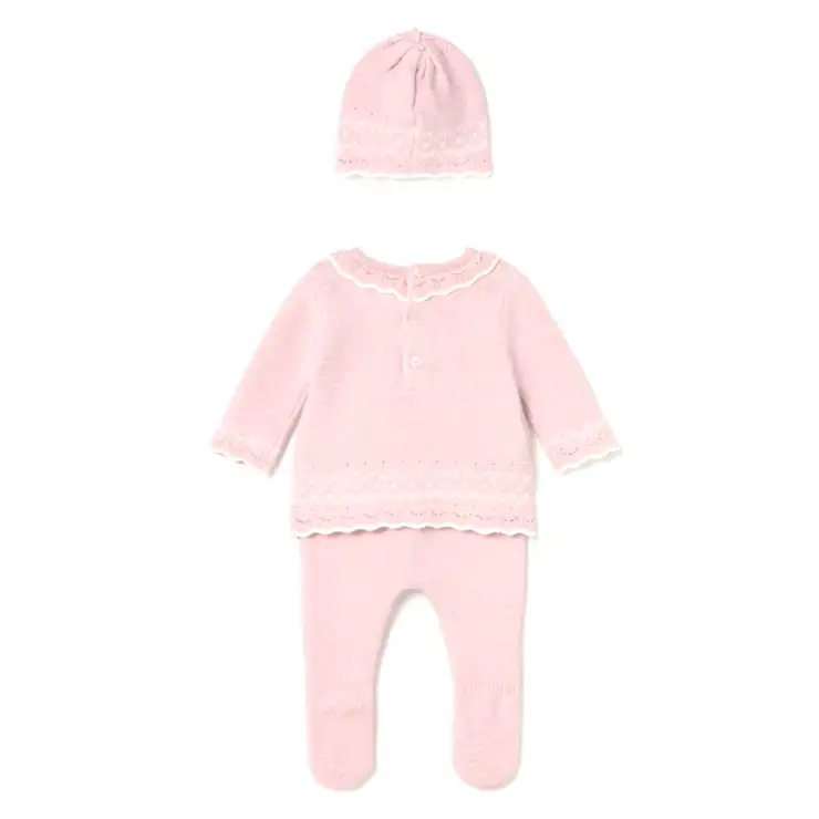 Mayoral Kışlık Kız Bebek Örme Bluz Patikli Pantolon Tulum Bere Set Pembe