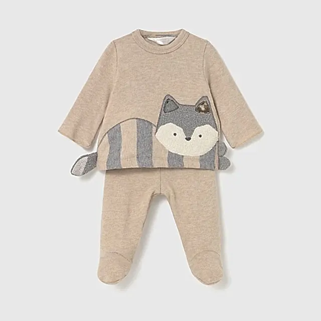 Mayoral Kışlık Kız Bebek Bluz Patikli Pantolon Tulum Set Bej