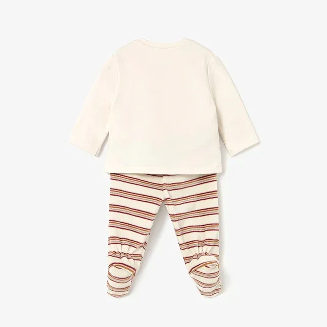 Mayoral Kışlık Erkek Bebek Bluz Patikli Pantolon Tulum Set Ekru