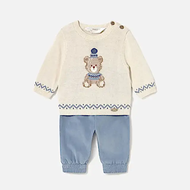 Mayoral Kışlık Erkek Bebek Örme Kazak Pantolon Set Mavi