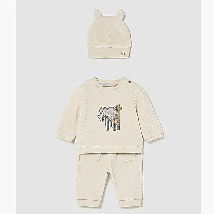 Mayoral Kışlık Erkek Bebek Sweatshirt Eşofman Bere Set Bej