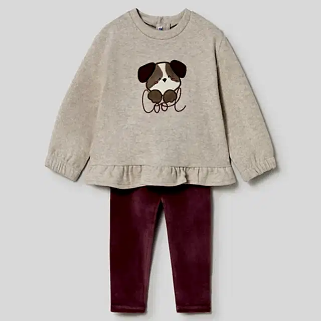 Mayoral Kışlık Kız Bebek Sweatshirt Tayt Pantolon Set Bej