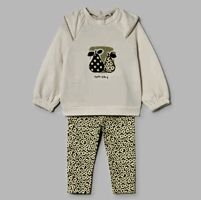 Mayoral Kışlık Kız Bebek Sweatshirt Tayt Pantolon Set Ekru