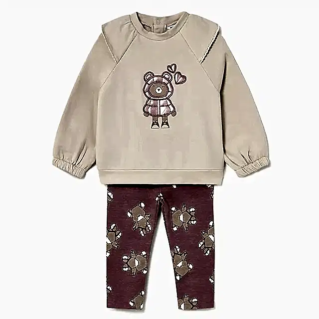 Mayoral Kışlık Kız Bebek Sweatshirt Tayt Pantolon Set Bej