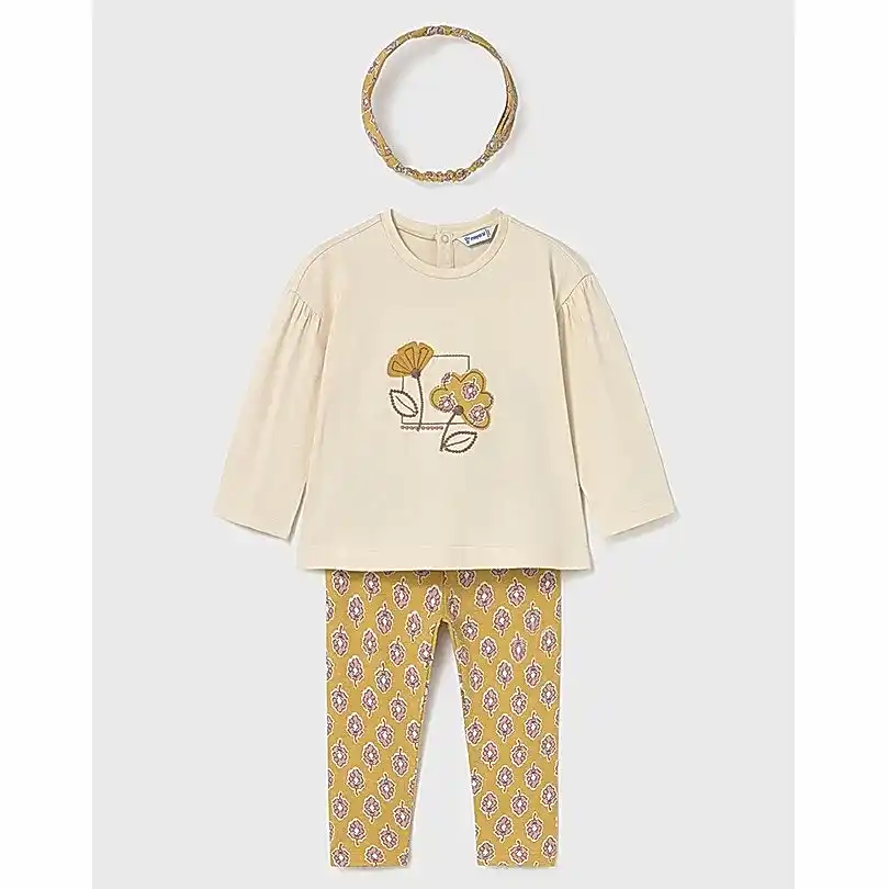 Mayoral Kışlık Kız Bebek Bluz Tayt Saç Bandı Set Sarı