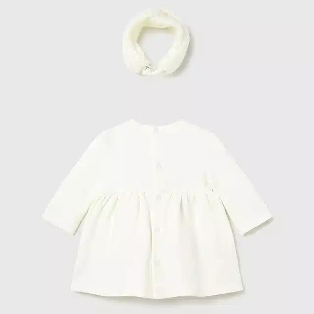 Mayoral Kışlık Kız Bebek Elbise Saç Bandı Set Ekru