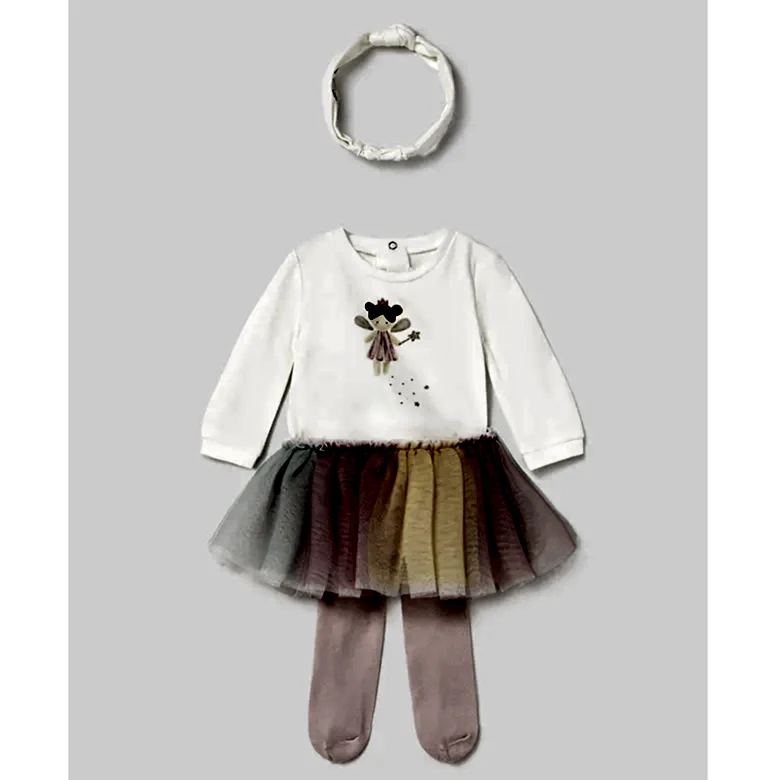 Mayoral Kışlık Kız Bebek Body Bluz Tütü Set Ekru