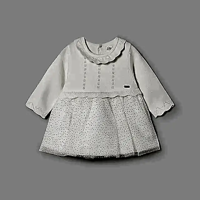 Mayoral Kışlık Kız Bebek Triko ve Tül Elbise Ekru