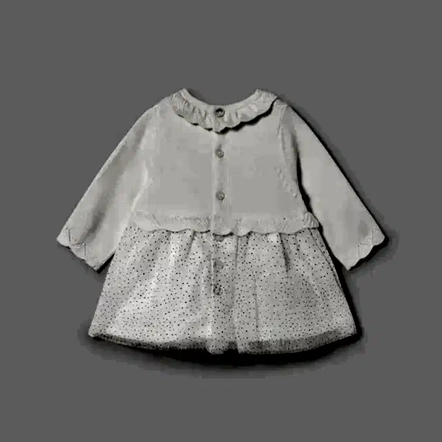 Mayoral Kışlık Kız Bebek Triko ve Tül Elbise Ekru