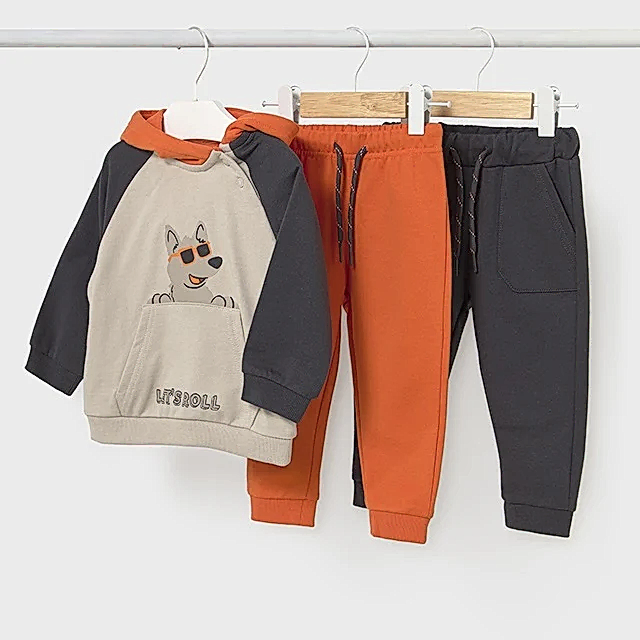 Mayoral Kışlık Erkek Bebek Sweatshirt Eşofman Üçlü Set Turuncu
