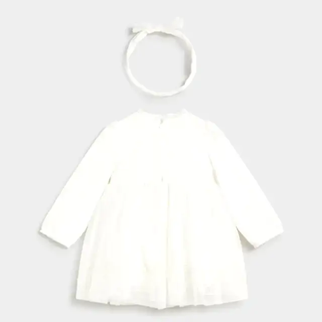 Mayoral Kışlık Kız Bebek Tül Elbise Saç Bandı Set Ekru