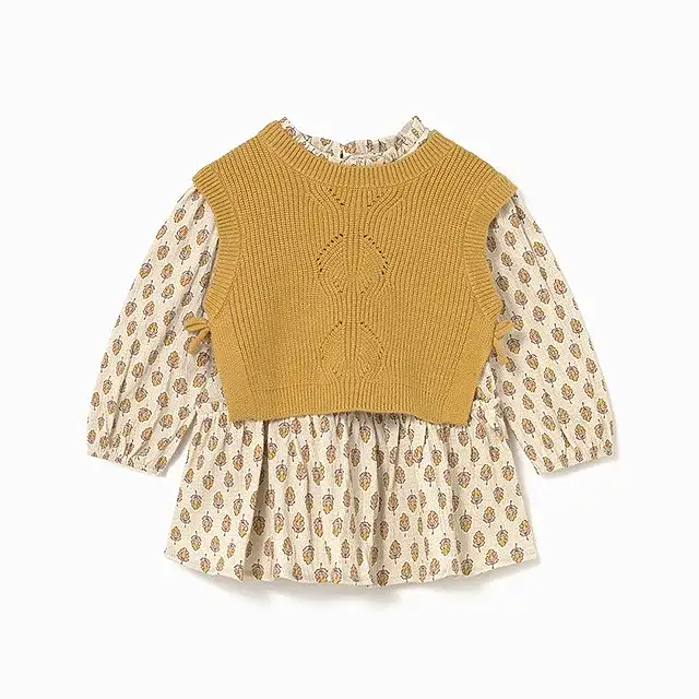 Mayoral Kışlık Kız Bebek Elbise Yelek Set Sarı