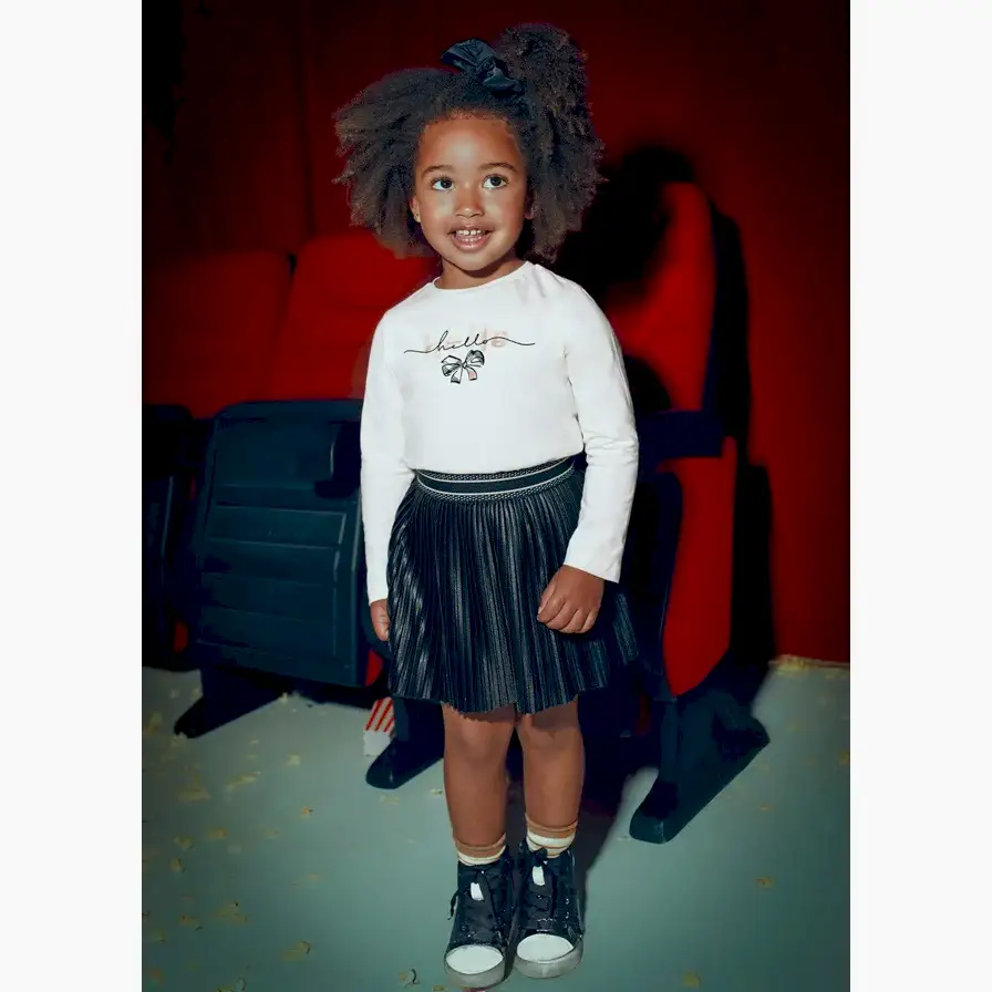 Mayoral Kışlık Kız Uzun Kol T-shirt Saç Tokası Set Ekru