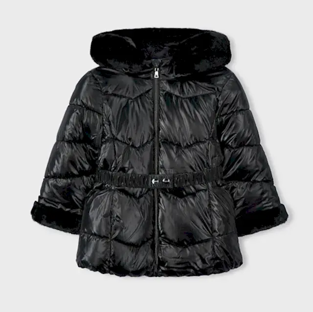 Mayoral Kışlık Kız Kapşonlu Kürklü Uzun Mont Siyah