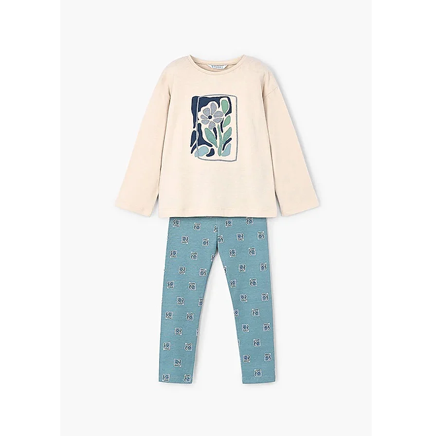 Mayoral Kışlık Kız Uzun Kol T-shirt Tayt Set Bej