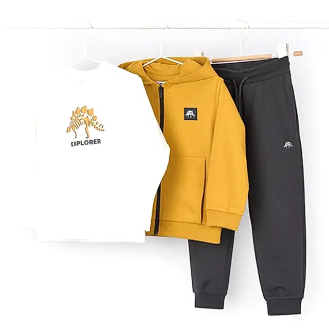 Mayoral Kışlık Erkek Kapşonlu Ceket T-shirt Eşofman Üçlü Set Sarı