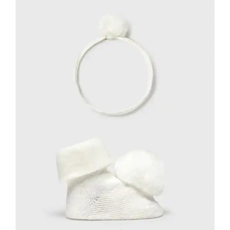 Mayoral Kışlık Kız Bebek Çorap Saç Bandı Set Ekru