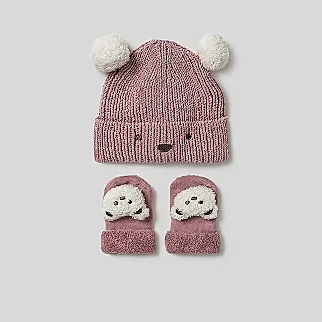 Mayoral Kışlık Kız Bebek Örme Bere Eldiven Set Pembe
