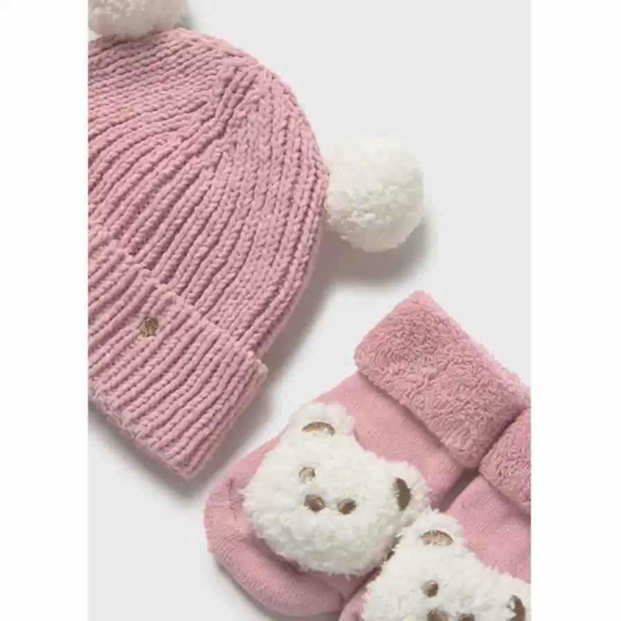 Mayoral Kışlık Kız Bebek Örme Bere Eldiven Set Pembe
