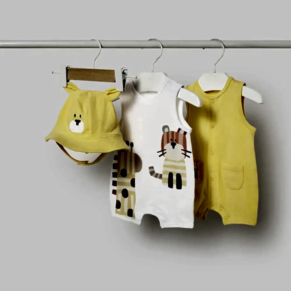 Mayoral Yazlık Erkek Bebek Kısa Tulum Şapka Üçlü Set Sarı