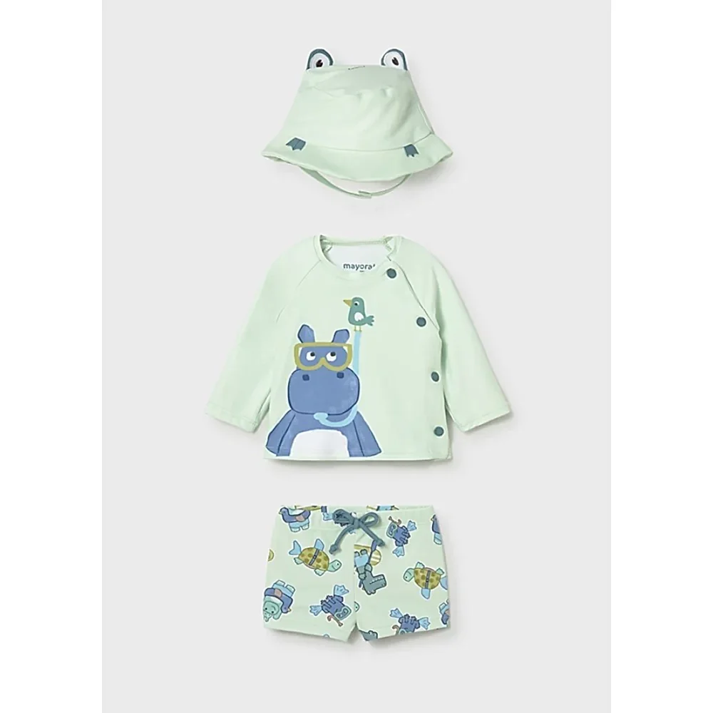 Mayoral Yazlık Erkek Bebek Bluz Mayo Şapka 3'lü Set Yeşil