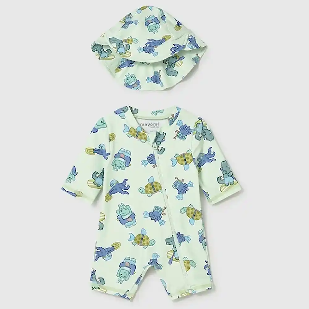 Mayoral Yazlık Erkek Bebek Tulum Mayo Şapka 2'li Set Yeşil