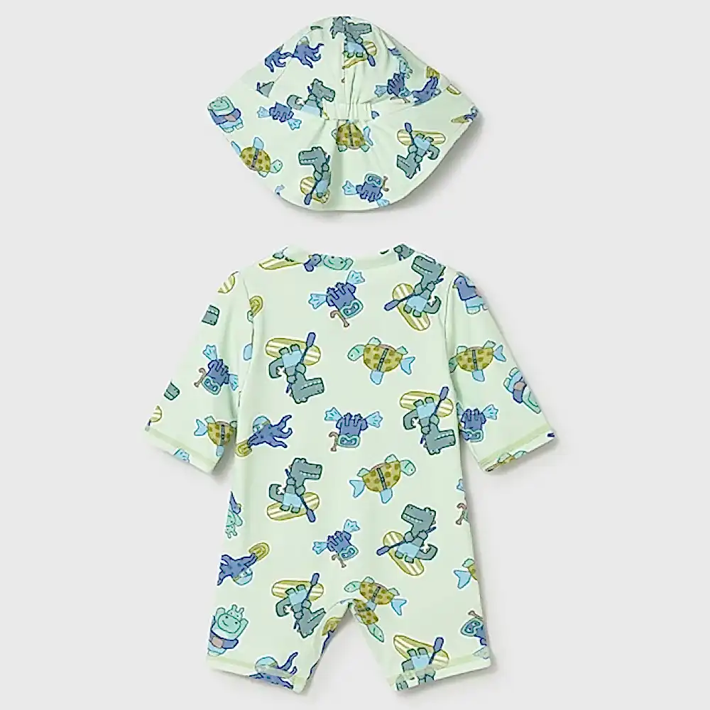 Mayoral Yazlık Erkek Bebek Tulum Mayo Şapka 2'li Set Yeşil