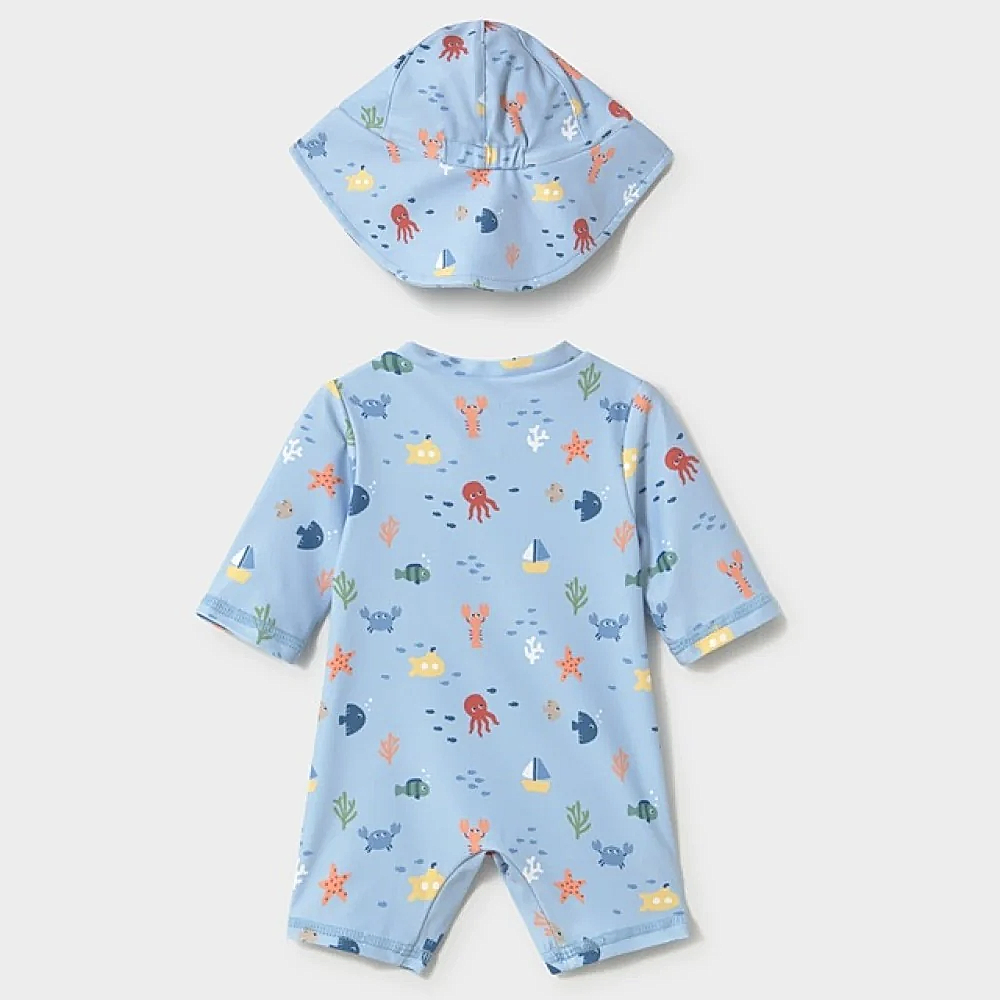 Mayoral Yazlık Erkek Bebek Tulum Mayo Şapka 2'li Set Mavi