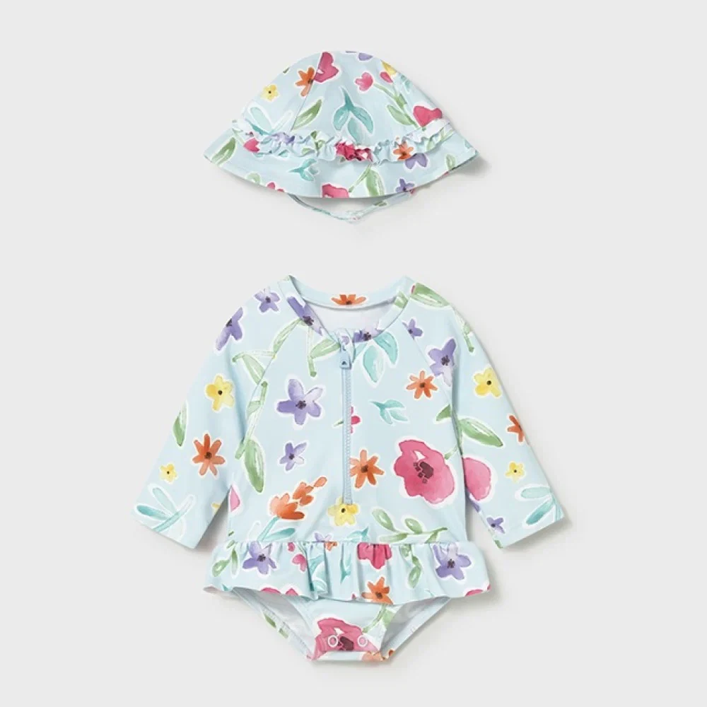 Mayoral Yazlık Kız Bebek Tulum Mayo Şapka 2'li Set Mavi