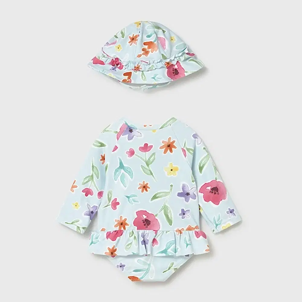 Mayoral Yazlık Kız Bebek Tulum Mayo Şapka 2'li Set Mavi