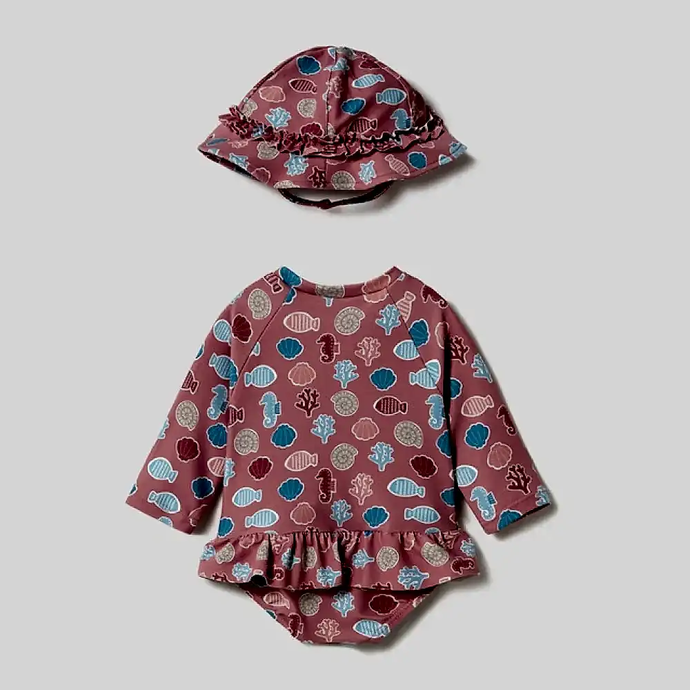 Mayoral Yazlık Kız Bebek Tulum Mayo Şapka 2'li Set Pembe