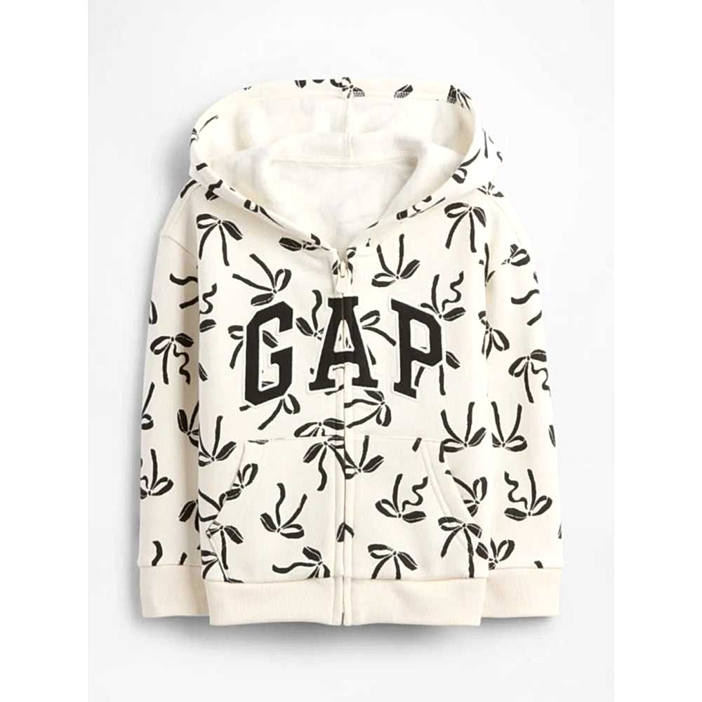 GAP Logolu Kışlık Kız Bebek Fermuarlı Kapüşonlu Sweatshirt Ekru