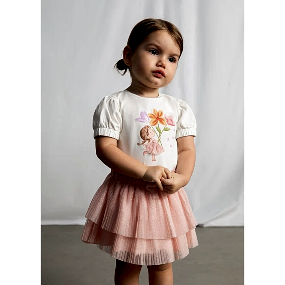 Mayoral Yazlık Kız Bebek Pileli Tül Etek Pembe